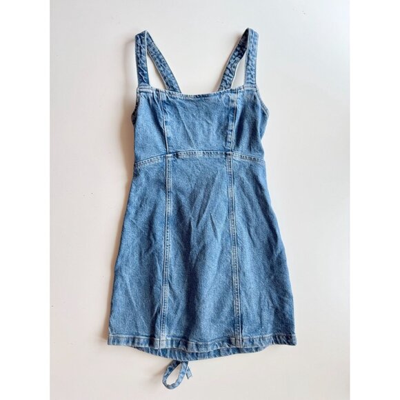 ZARA Medium Blue Cotton Denim Lace Up Back Mini Dress, Size M - Picture 5 of 13